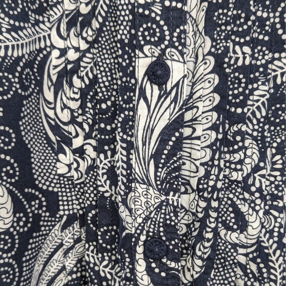 Talbots Womens Medium Navy Blue White Paisley Cotton Pleated Tunic Top Blouse - Picture 4 of 10